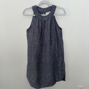 St. Tropez West Women's 100% Linen Dress Gray Halter Natural Breathable Chic XS